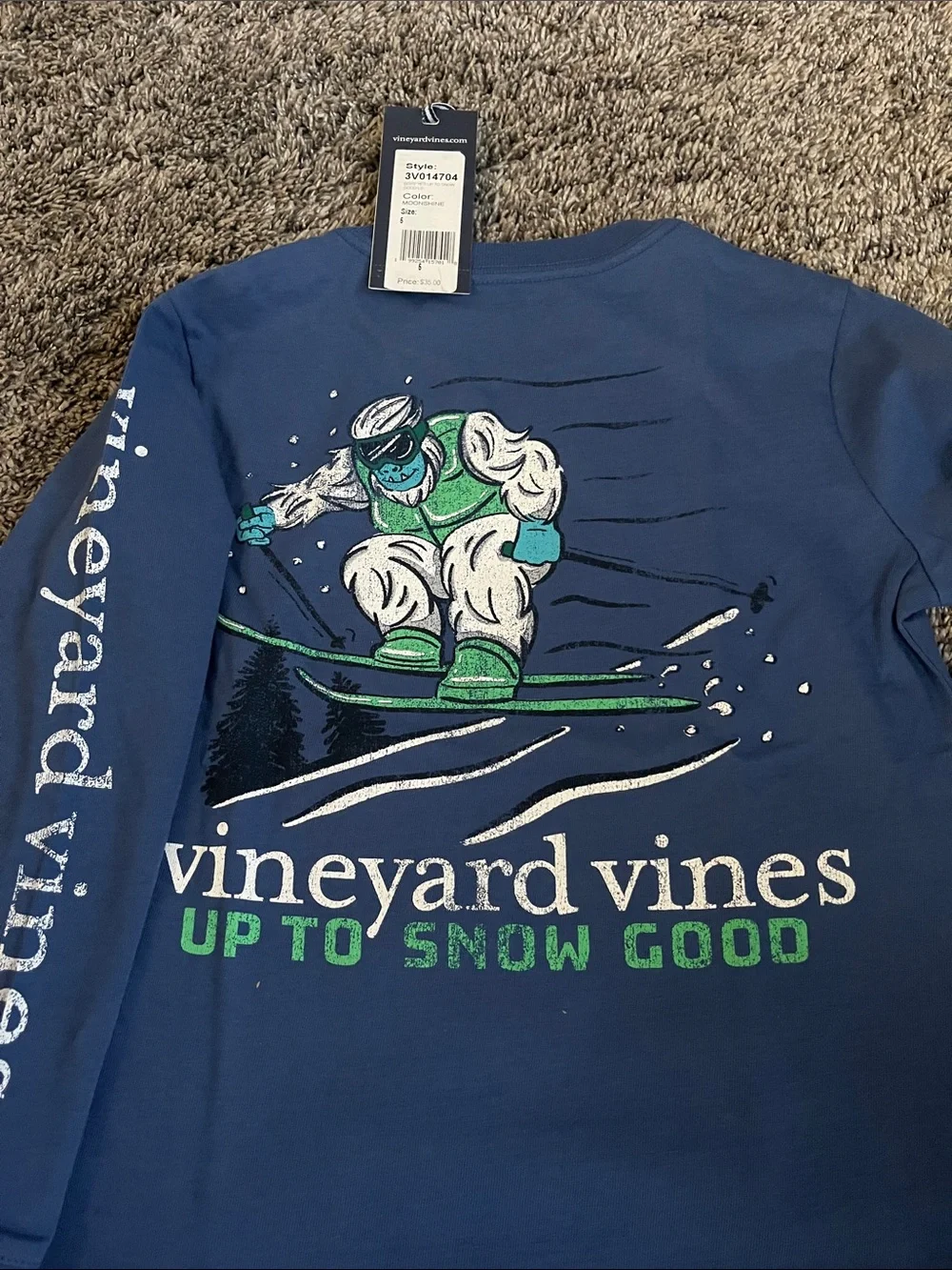 Vineyard Vines YETI Navy Long-Sleeve Tee with Skier! New. Size 5!